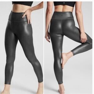 Athleta Elation Shine Stretch Faux Leather Leggings In Black Size MT
